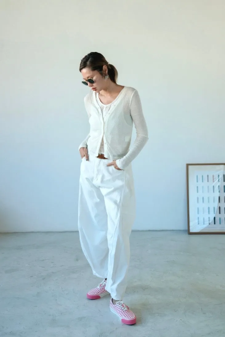 ( IVORY / BLACK ) SEMI SHEER RIB KNIT CARDIGAN 🌟BEST BUY🌟