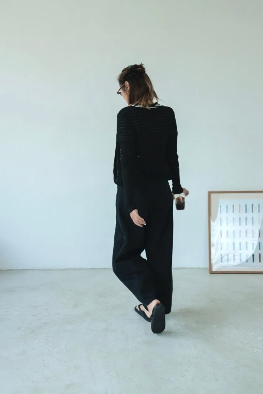 ( IVORY / BLACK ) SEMI SHEER RIB KNIT CARDIGAN 🌟BEST BUY🌟