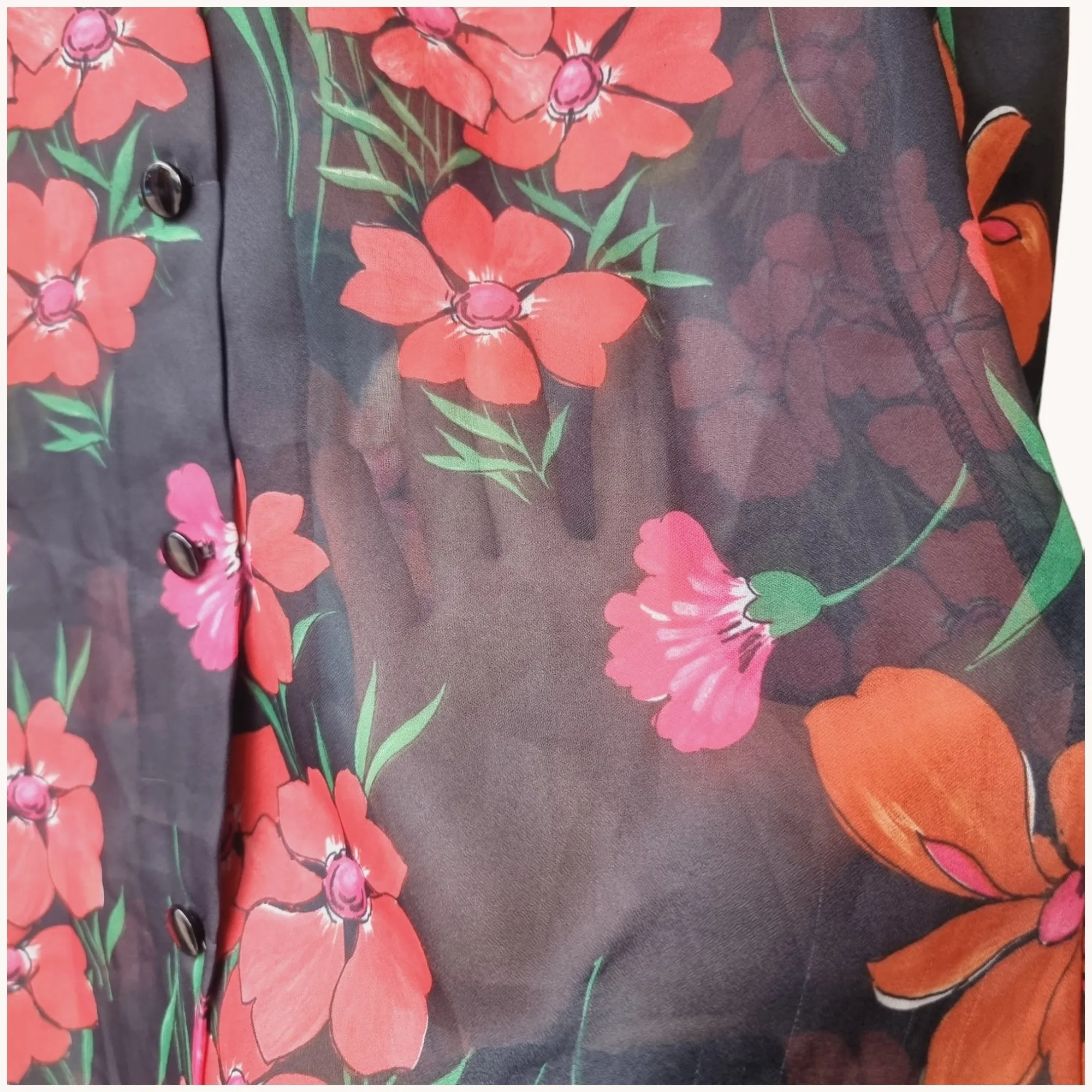 1970s Sheer Floral Blouse M