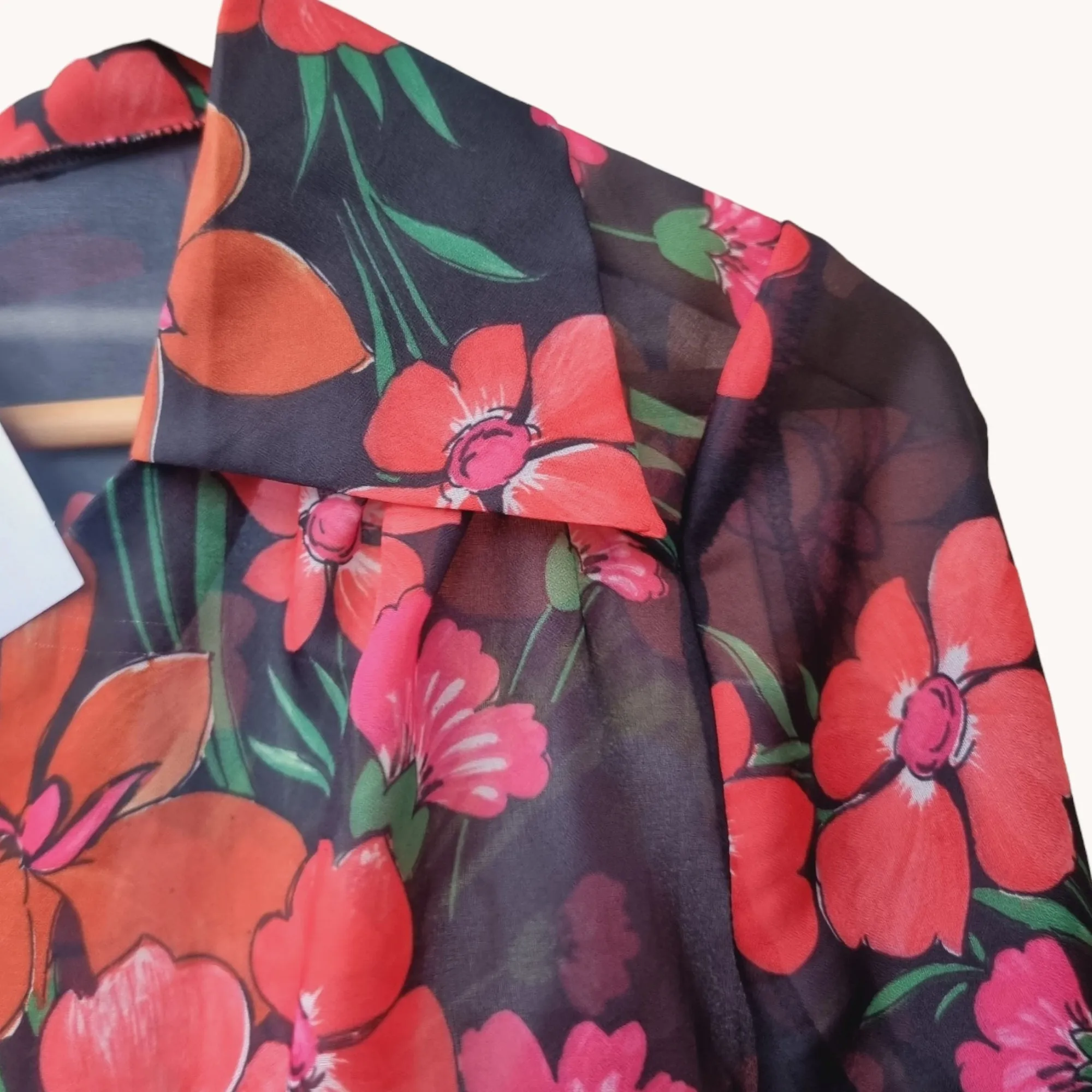 1970s Sheer Floral Blouse M