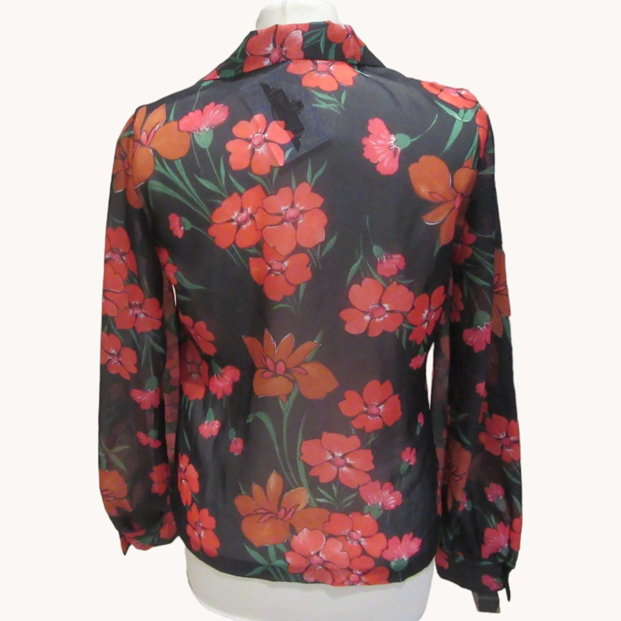 1970s Sheer Floral Blouse M