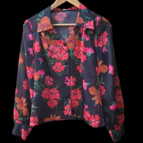 1970s Sheer Floral Blouse M