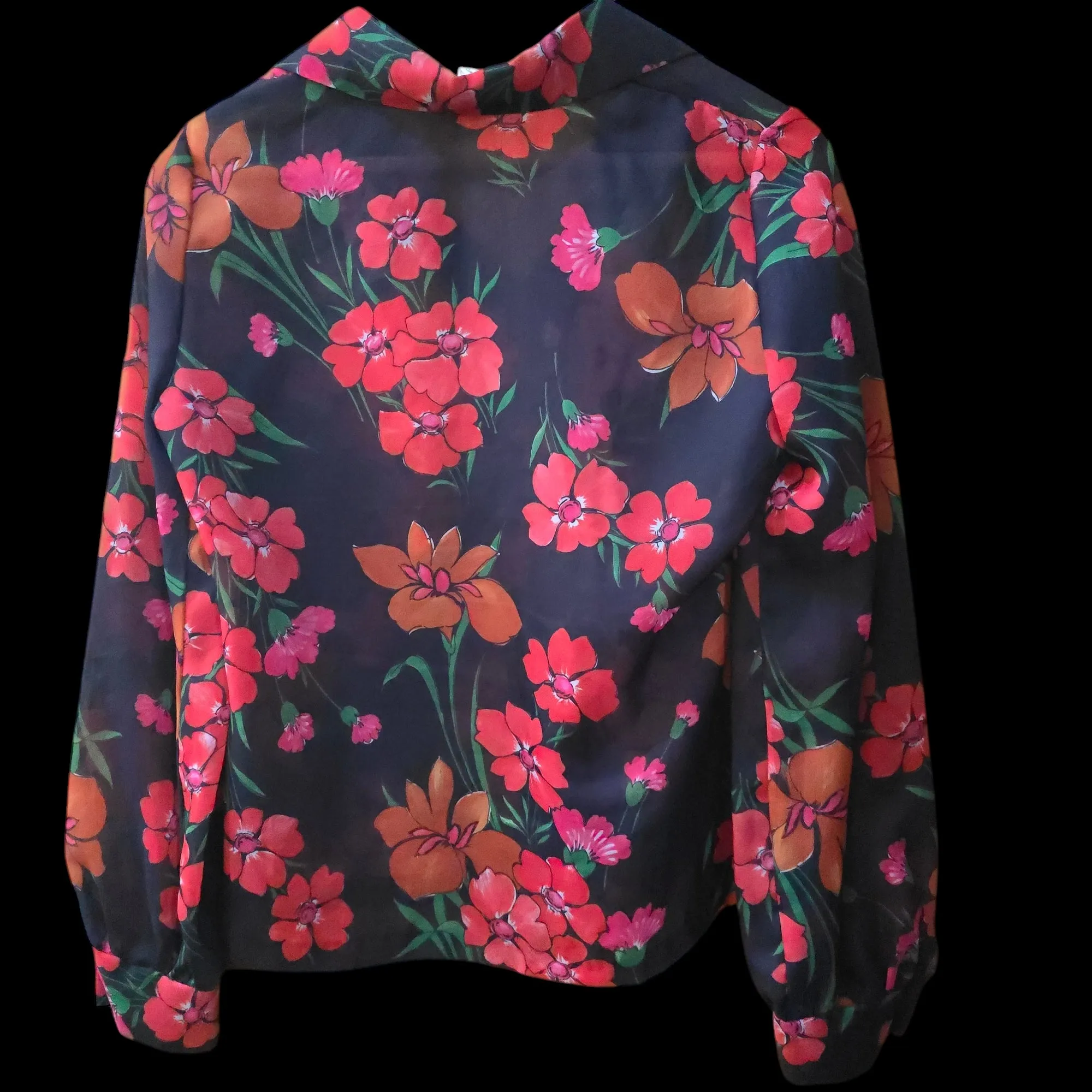 1970s Sheer Floral Blouse M