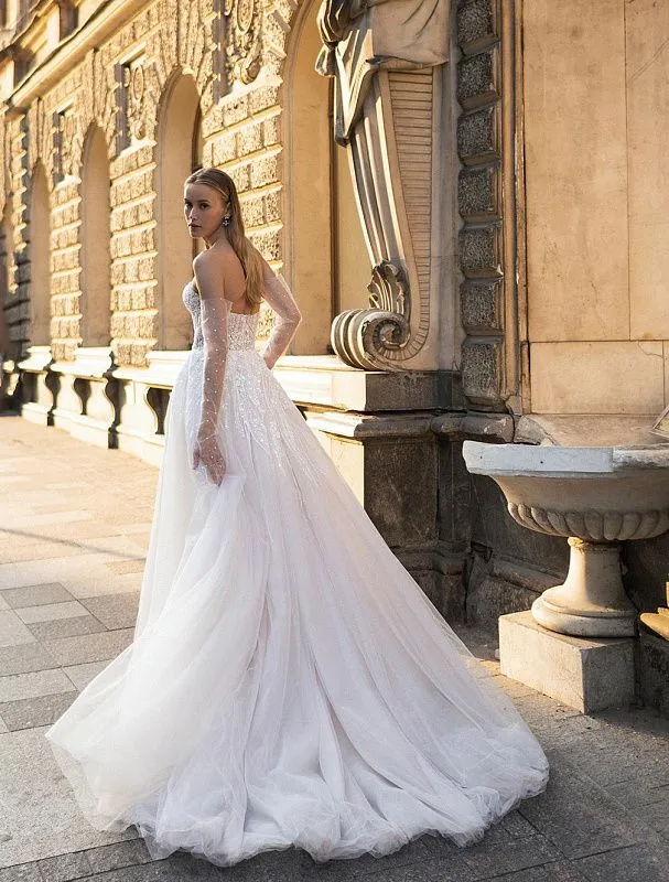 Aliana  Beautiful Off-Shoulder With Gloves White Wedding Dress