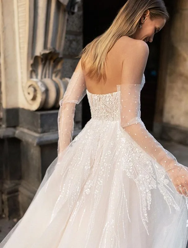 Aliana  Beautiful Off-Shoulder With Gloves White Wedding Dress