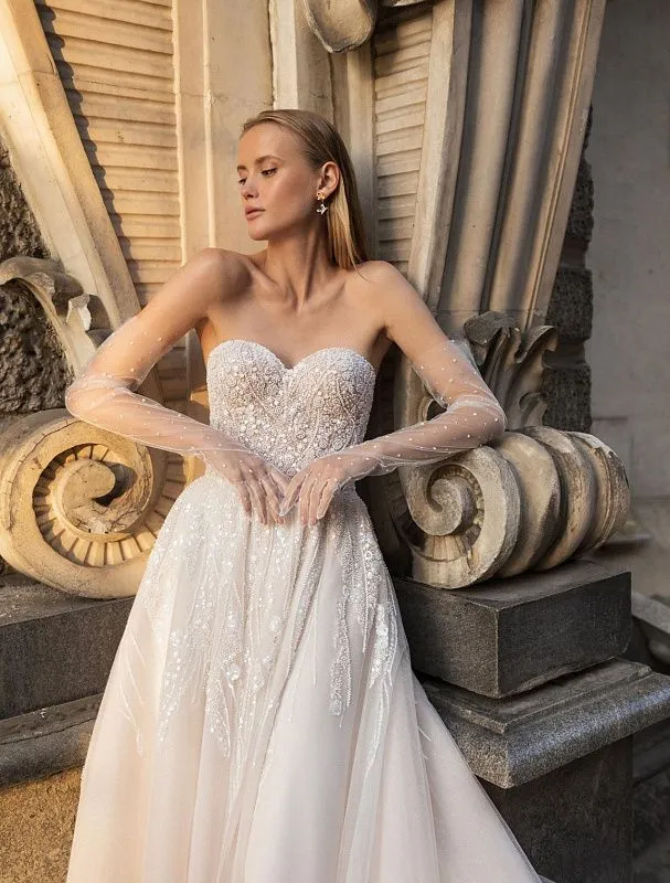 Aliana  Beautiful Off-Shoulder With Gloves White Wedding Dress