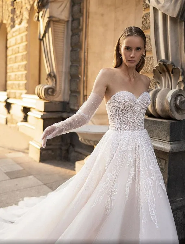 Aliana  Beautiful Off-Shoulder With Gloves White Wedding Dress