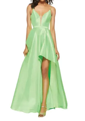 Alyce Paris - Plunging Neck Strappy Back High-Low Taffeta Gown