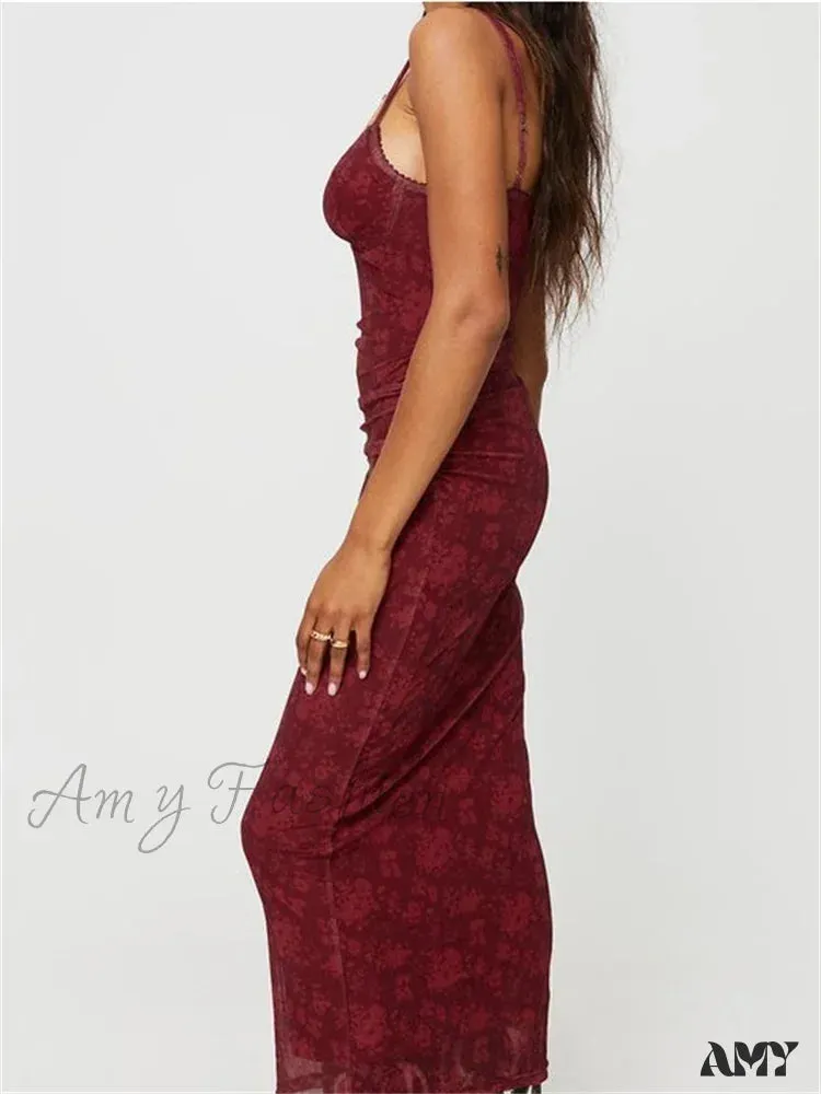 Amy Fashion - Women Sleeveless Strap  Summer Vintage Floral V-neck Party for Cocktail Beach Vestido Streetwear
