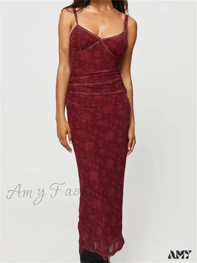 Amy Fashion - Women Sleeveless Strap  Summer Vintage Floral V-neck Party for Cocktail Beach Vestido Streetwear