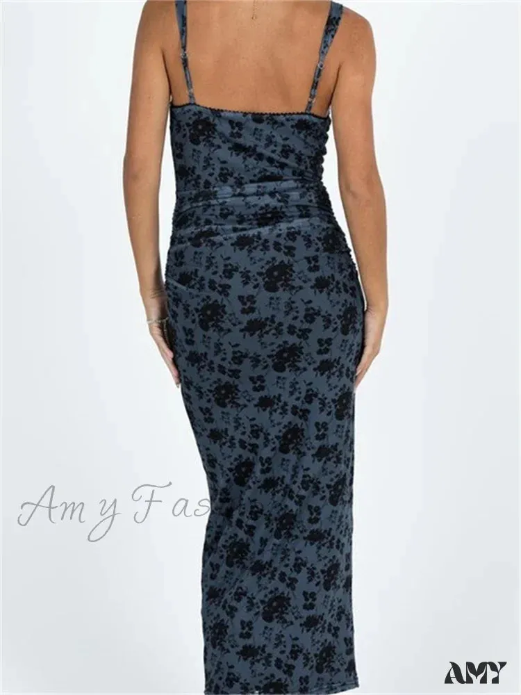 Amy Fashion - Women Sleeveless Strap  Summer Vintage Floral V-neck Party for Cocktail Beach Vestido Streetwear
