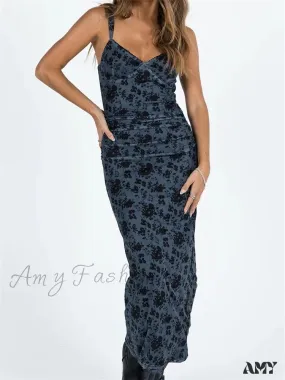 Amy Fashion - Women Sleeveless Strap  Summer Vintage Floral V-neck Party for Cocktail Beach Vestido Streetwear
