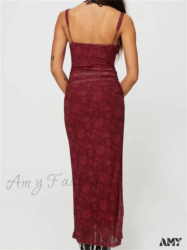 Amy Fashion - Women Sleeveless Strap  Summer Vintage Floral V-neck Party for Cocktail Beach Vestido Streetwear