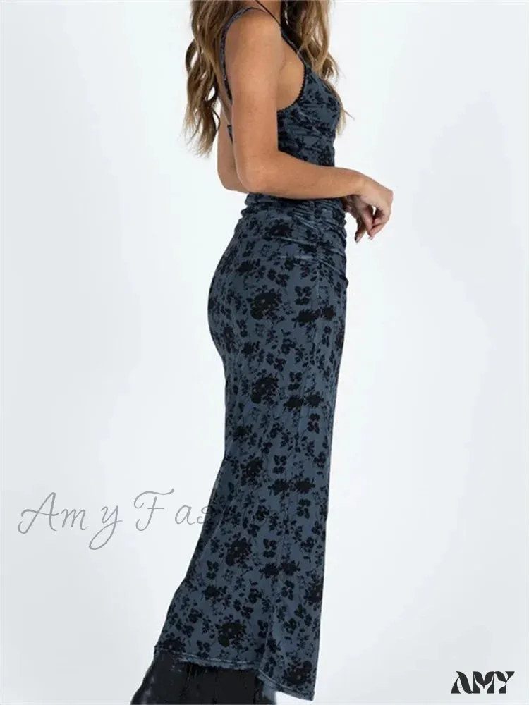 Amy Fashion - Women Sleeveless Strap  Summer Vintage Floral V-neck Party for Cocktail Beach Vestido Streetwear
