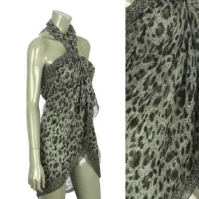 Beach Sarong Pareo Shawl Wrap Leopard N Border Black
