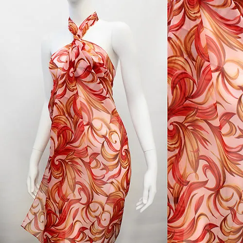 Beach Sarong Pareo Wrap Tropical Leaves Design Orange