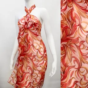Beach Sarong Pareo Wrap Tropical Leaves Design Orange