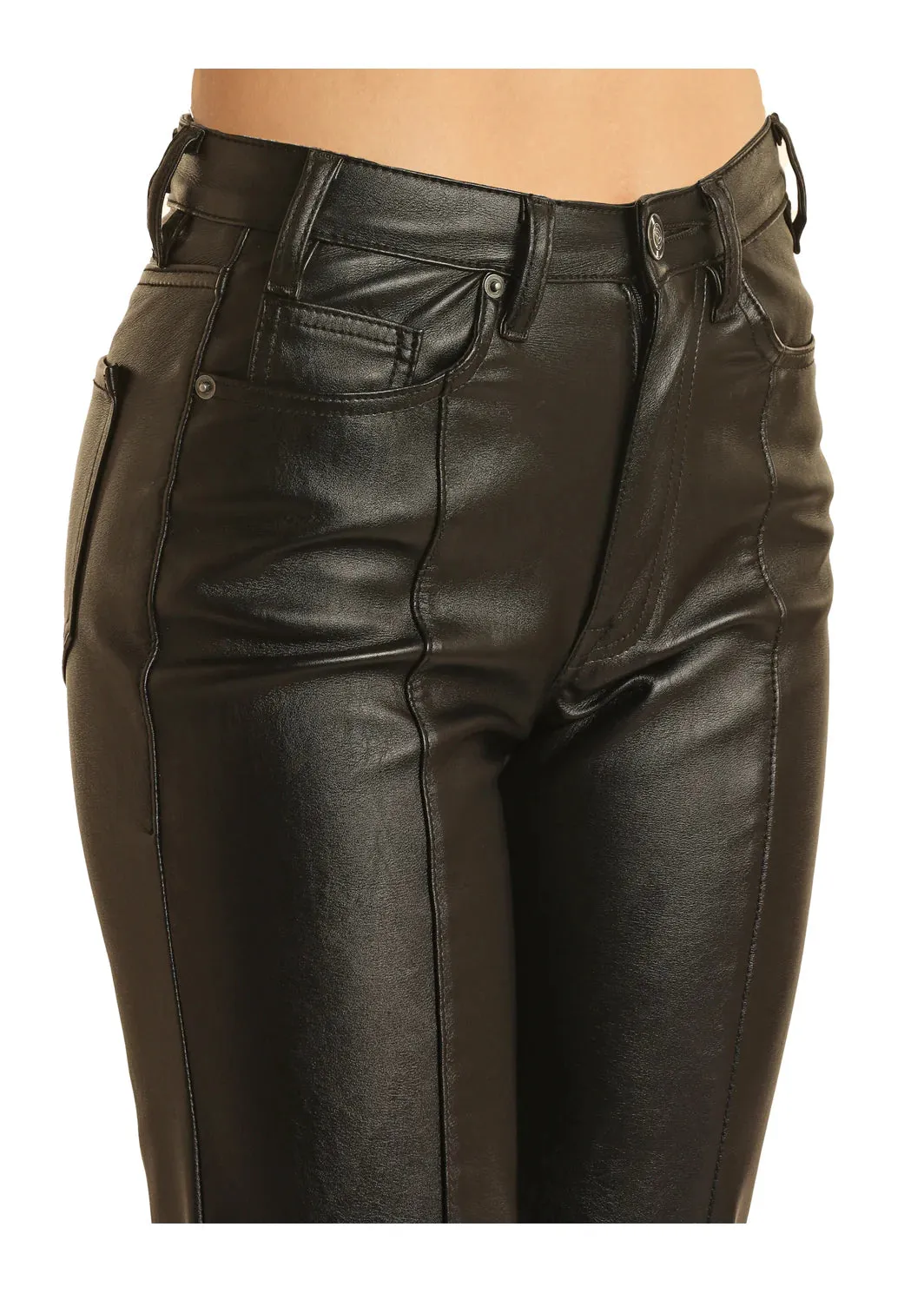 Black Pleather High Rise Relaxed Flare Jean