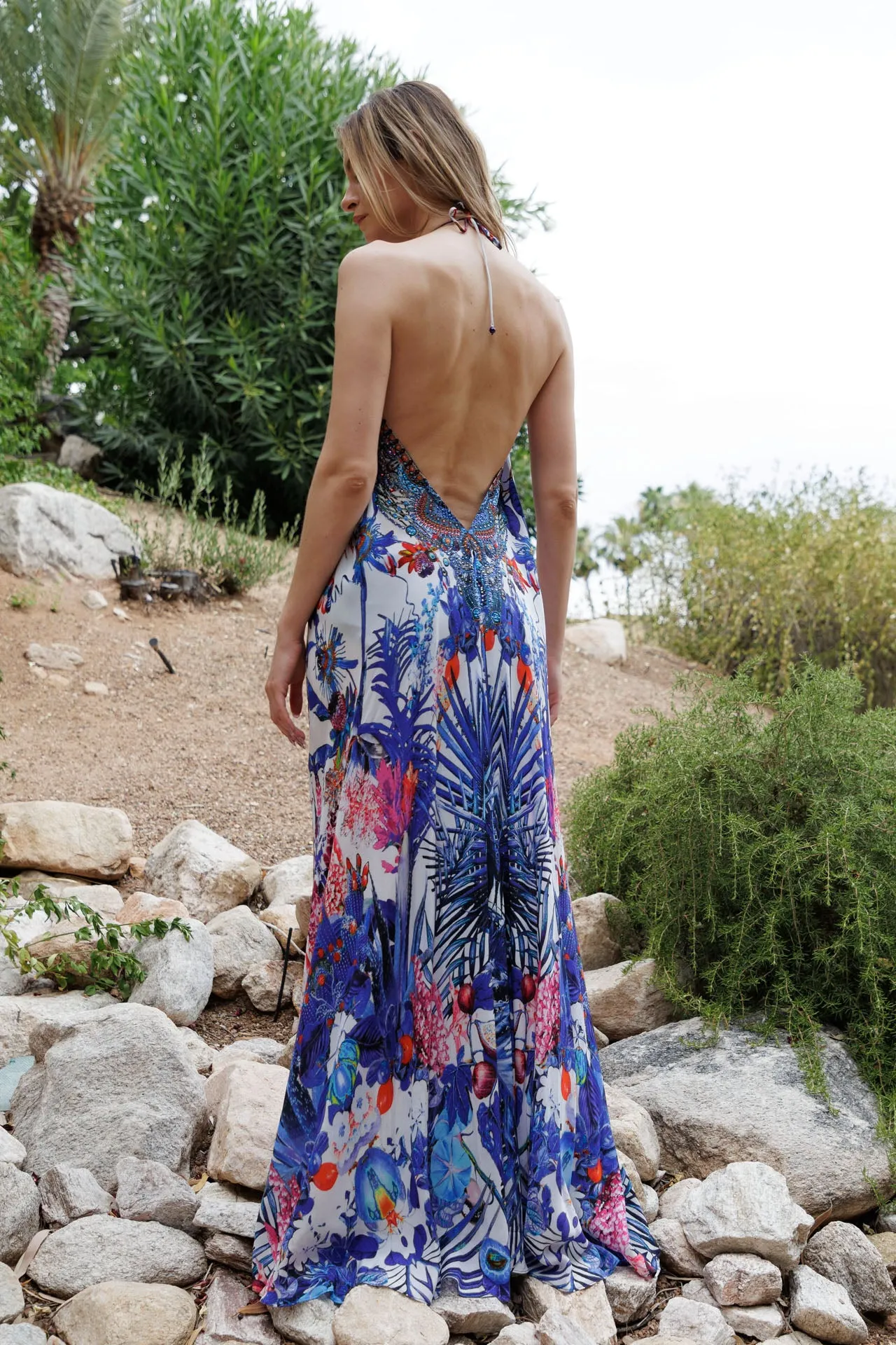 Blue Printed Maxi Dress