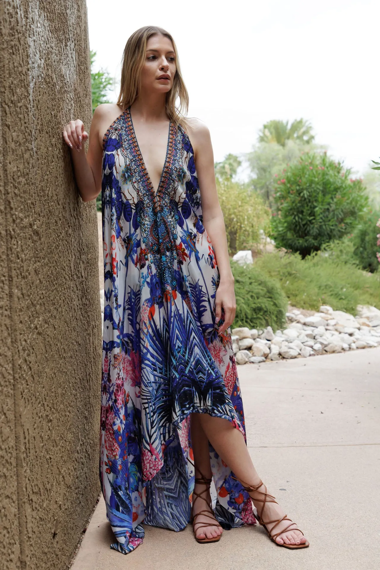 Blue Printed Maxi Dress