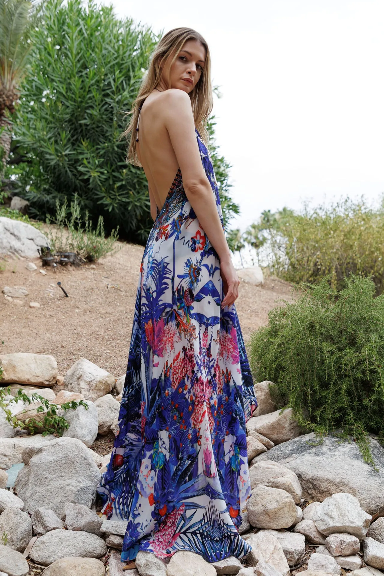 Blue Printed Maxi Dress