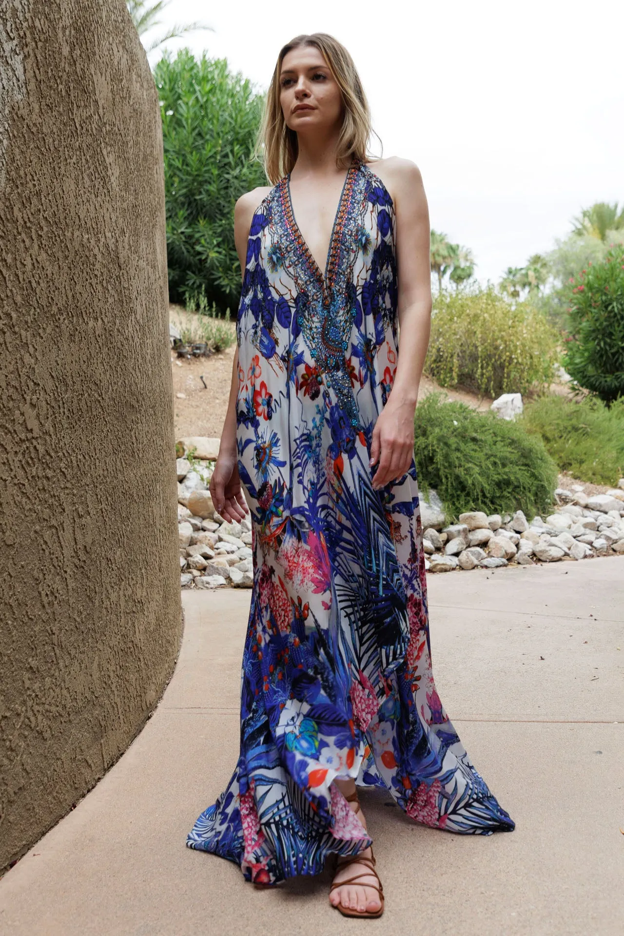 Blue Printed Maxi Dress