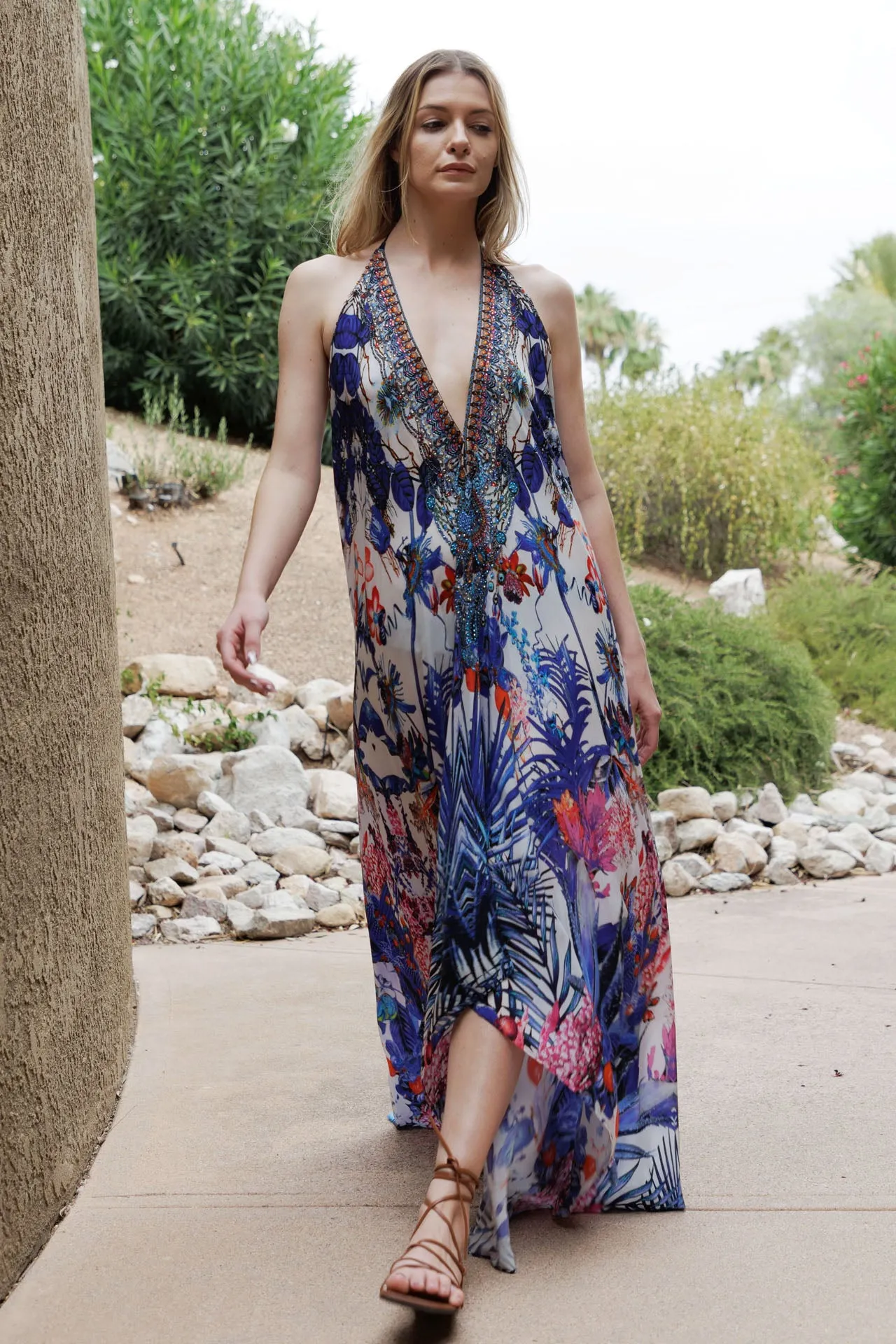 Blue Printed Maxi Dress