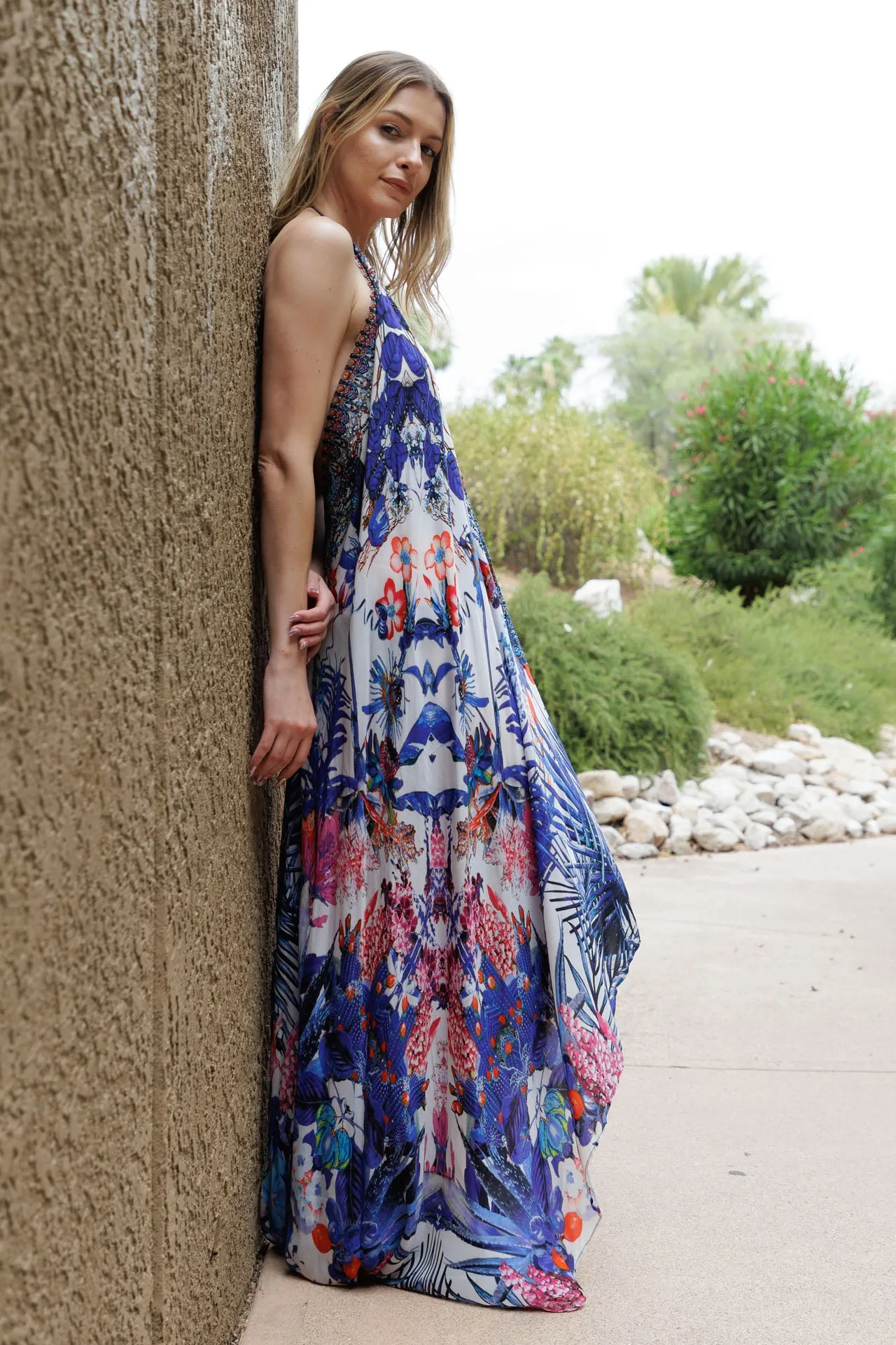 Blue Printed Maxi Dress