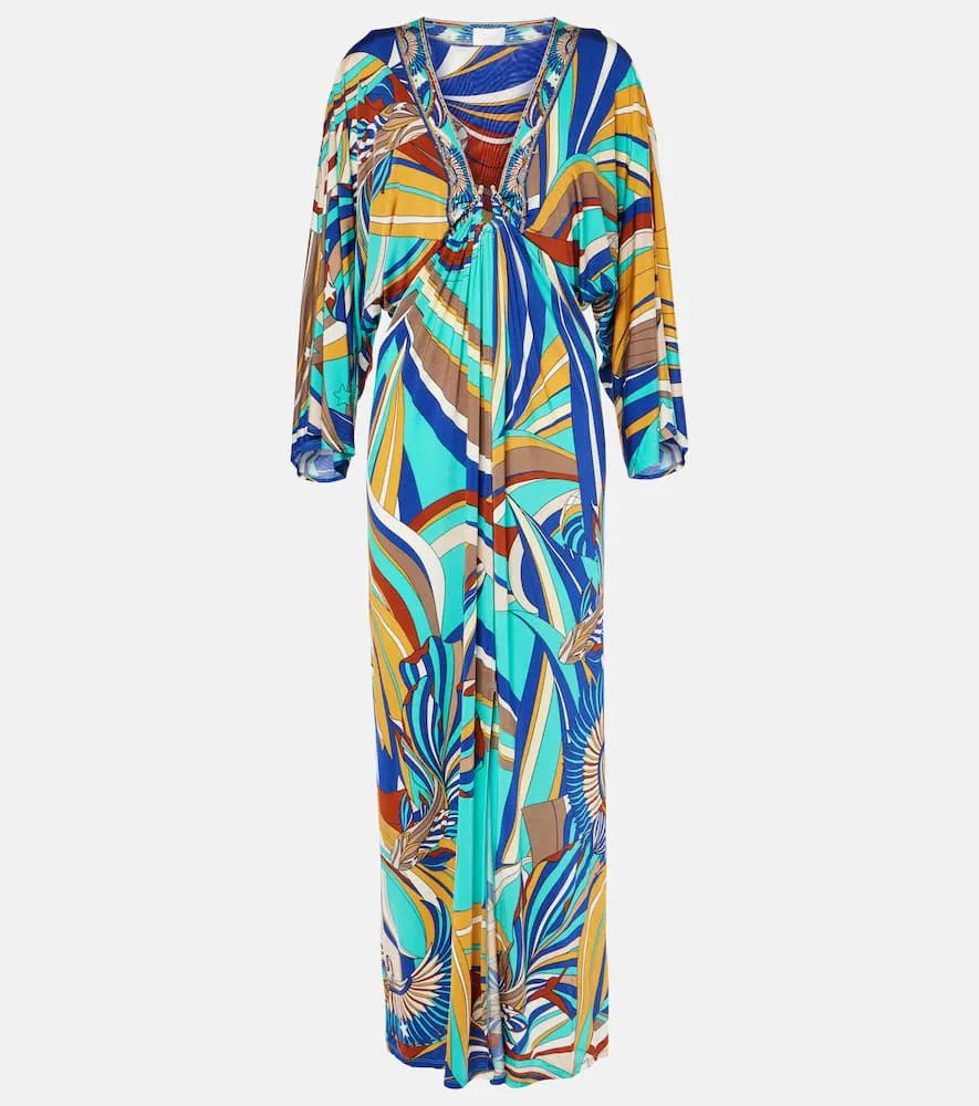 Camilla Draped printed jersey maxi dress
