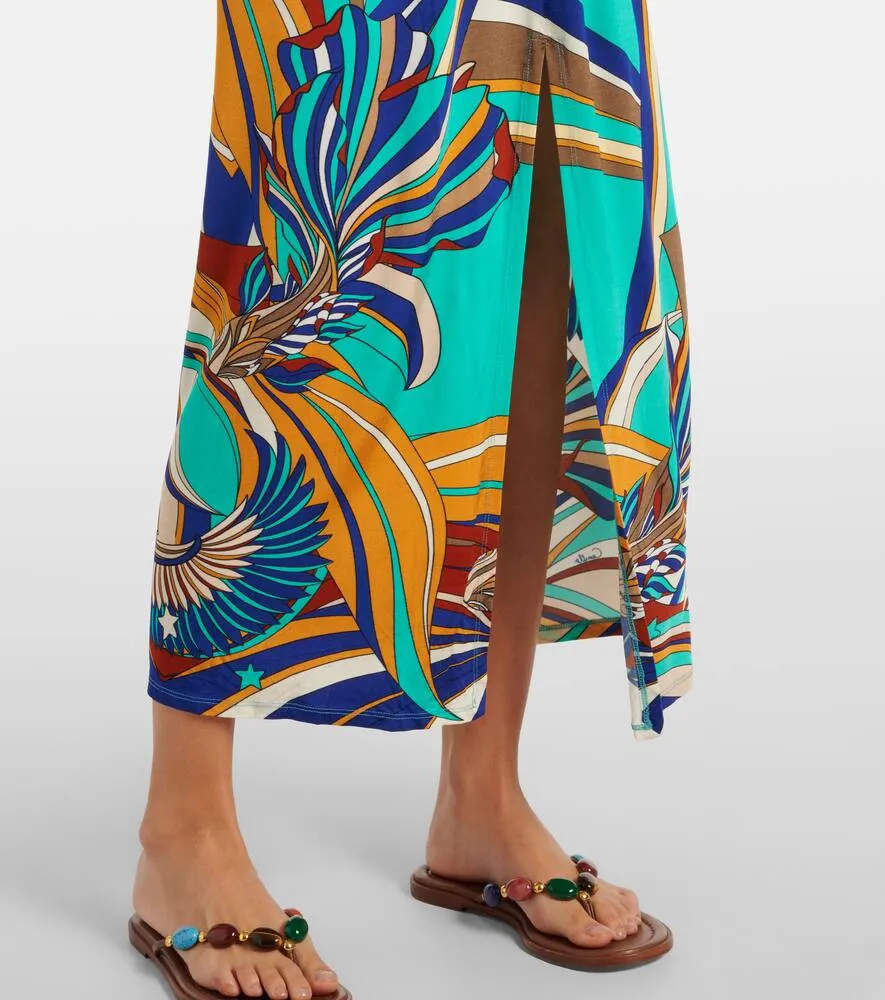 Camilla Draped printed jersey maxi dress
