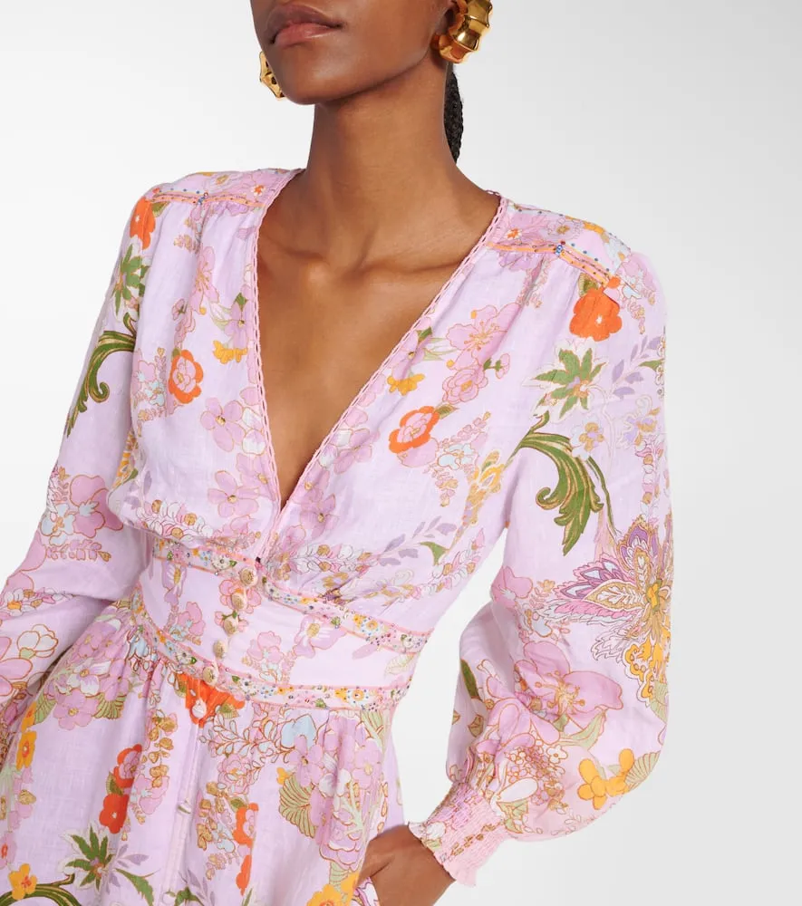 Camilla Embellished floral linen maxi dress