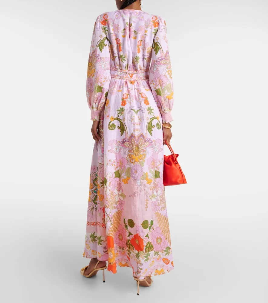 Camilla Embellished floral linen maxi dress