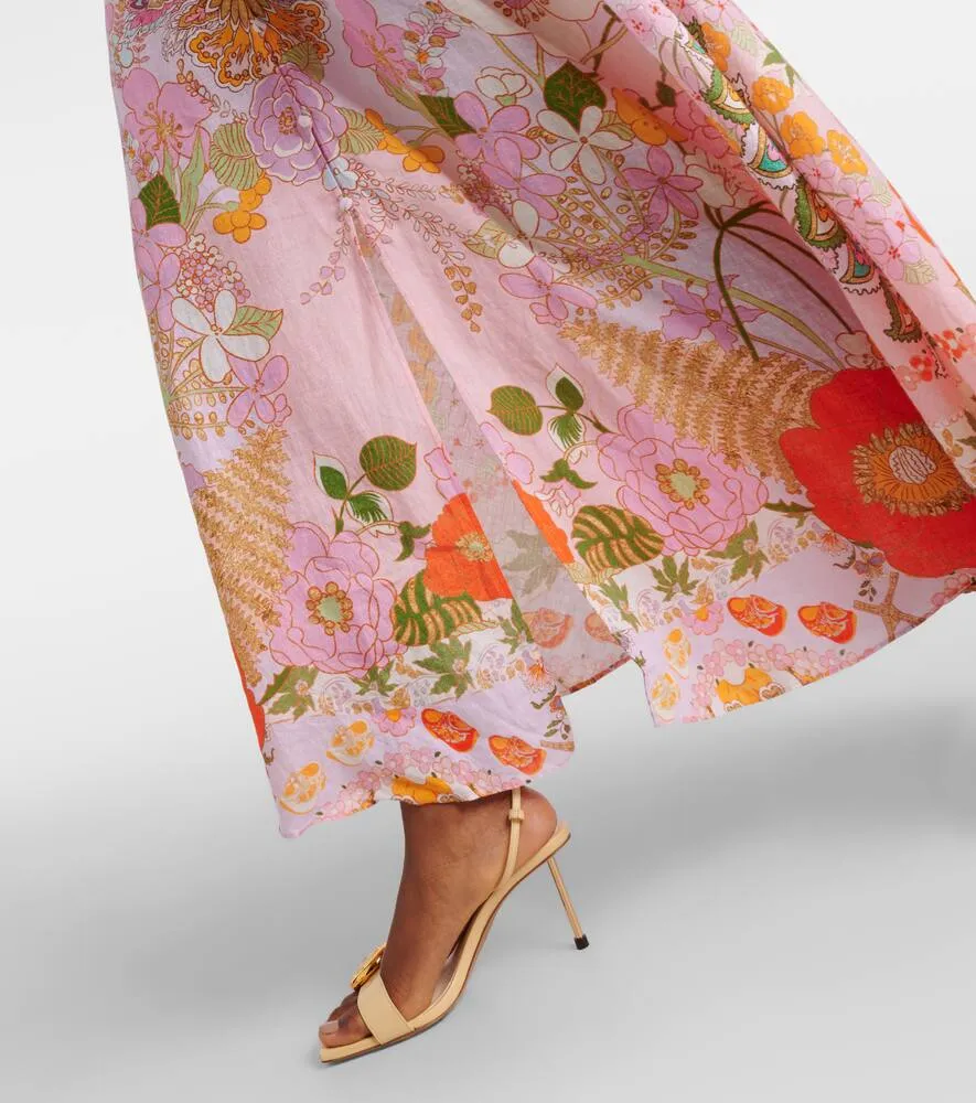 Camilla Embellished floral linen maxi dress
