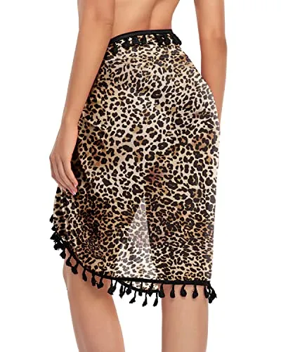 Chiffon Sarong Coverups For Women Bathing Suits Wraps For Women-Leopard