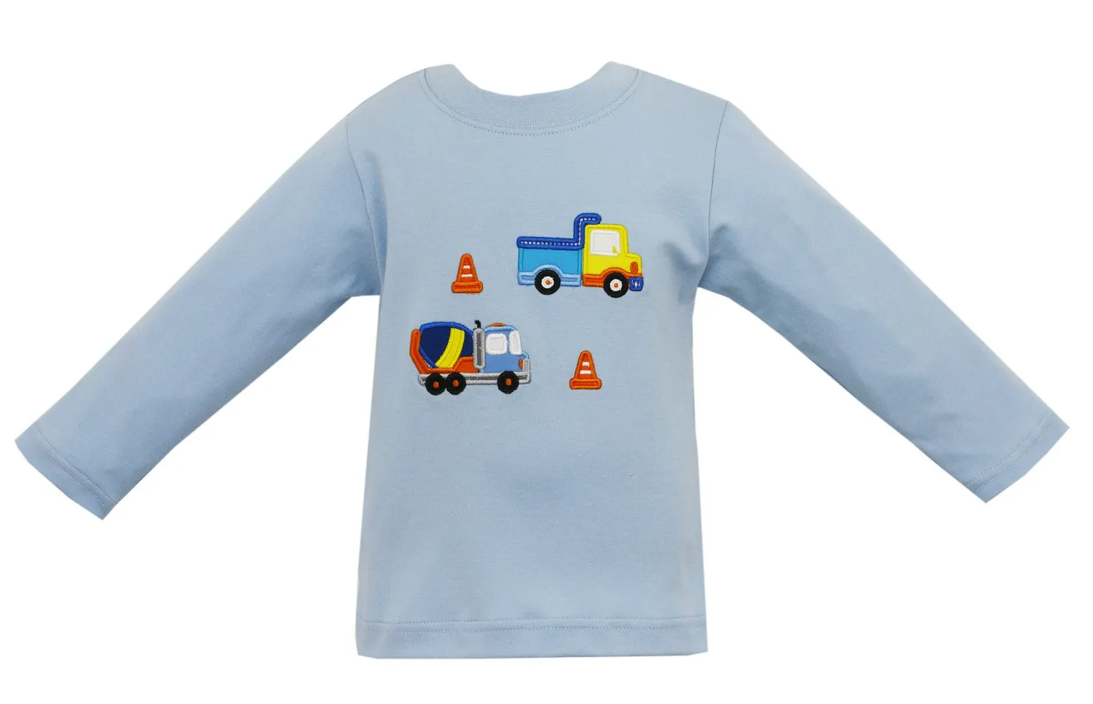 Claire & Charlie Boys Light Blue Shirt - Applique Trucks