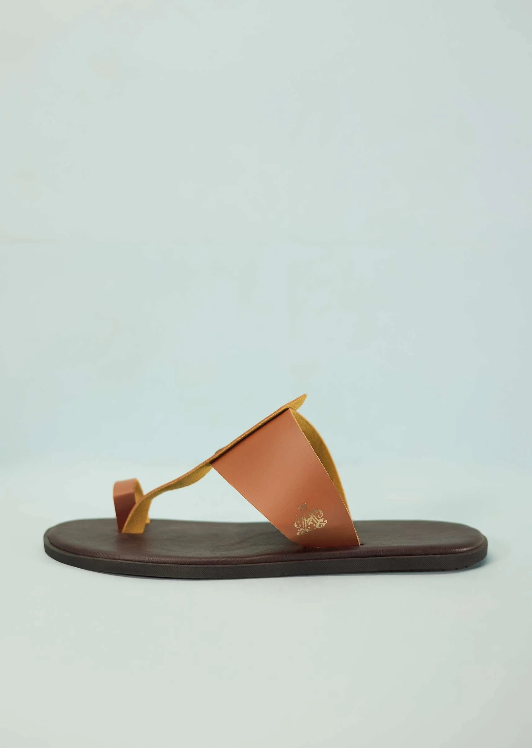 Dark And Tan Brown Strappy Slides For Men In Leather With Buttons