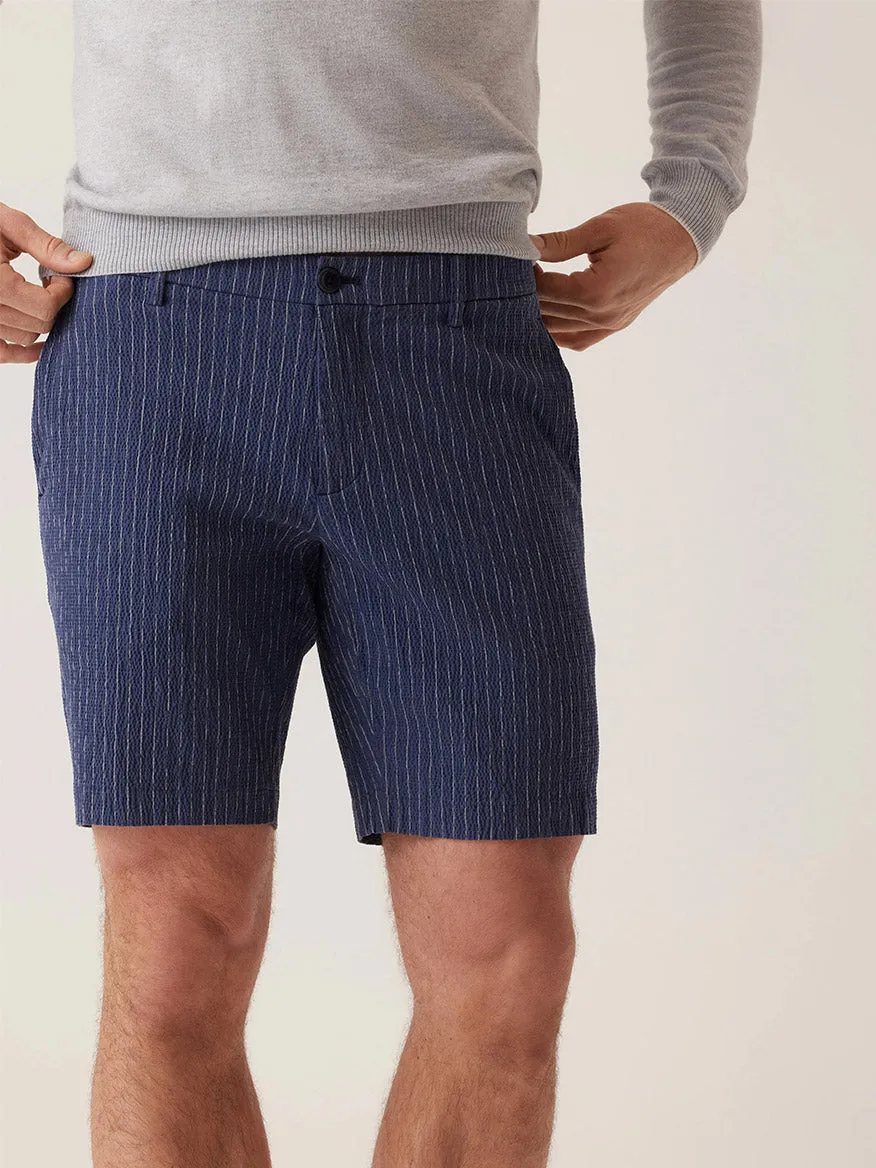DEKE Oasis Bermuda Supernatural Seersucker in Indigo Heather Pinstripe