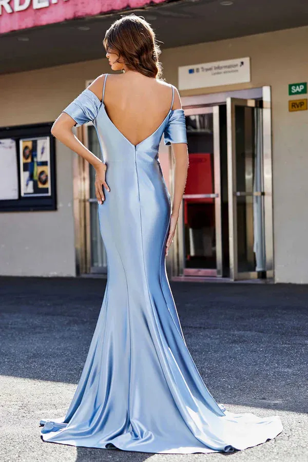 Elegant Prom Dresses Off Shoulder Pleated Stretch Satin Gown