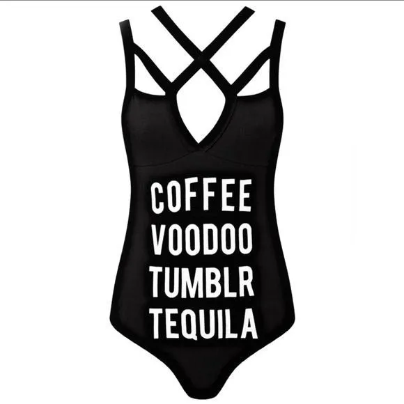 Essential Bodysuit | Tumblr | Gothic Black Strappy Graphic Bodysuit