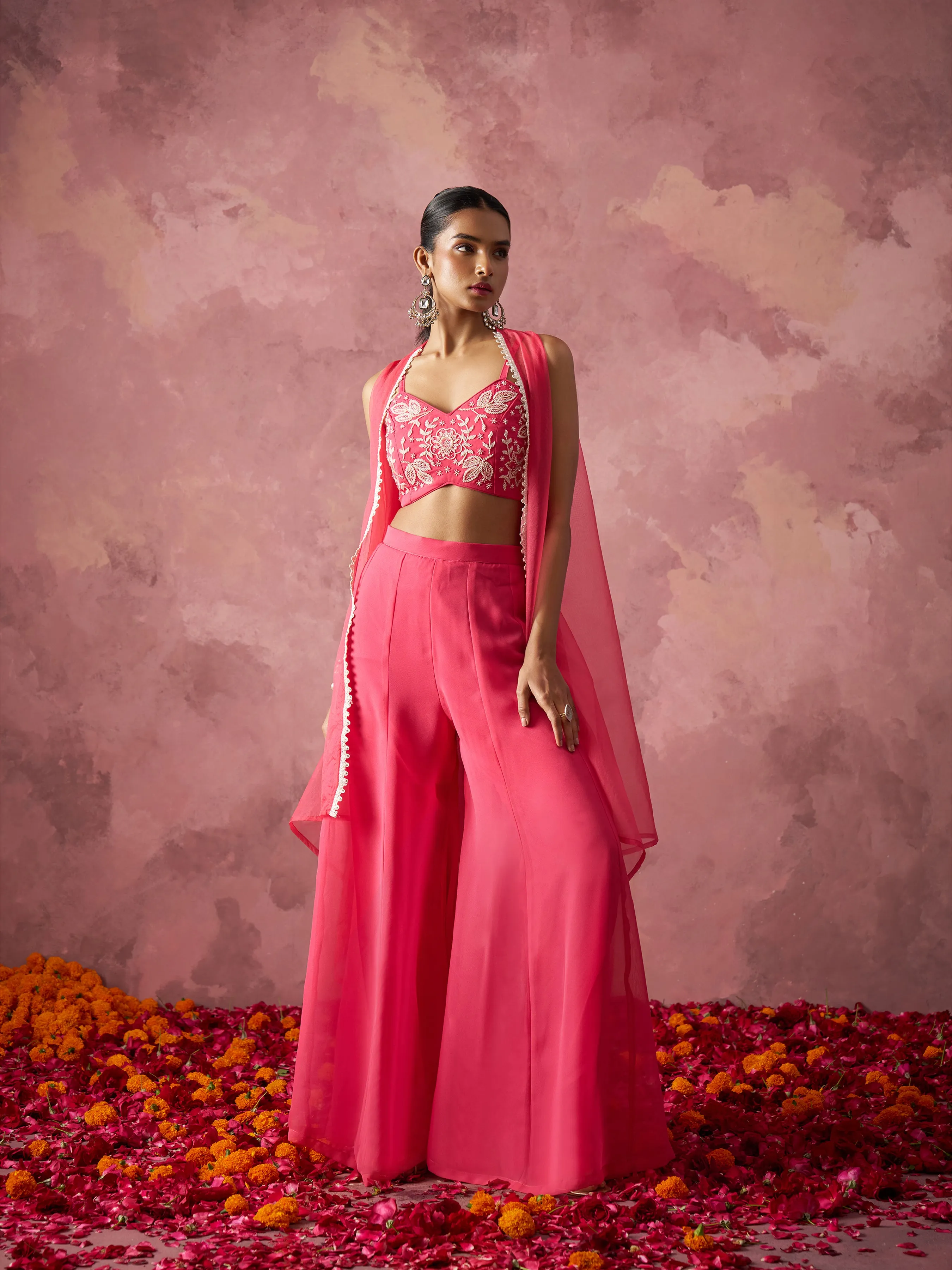 Hot Pink Georgette Sharara Set