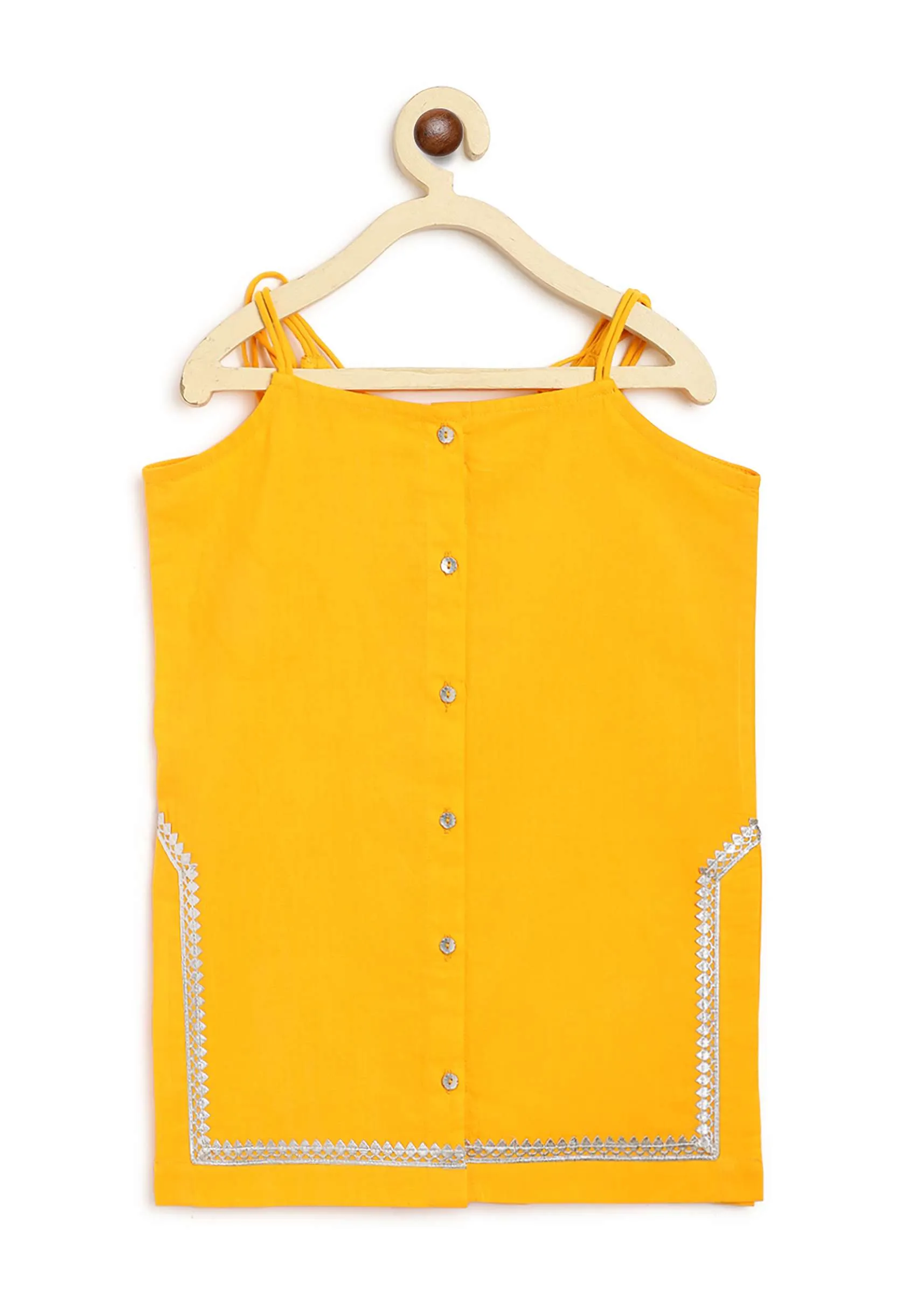 Kalki Girls Yellow Strappy Straight Cut Sharara Suit With Gotta Patti Work And A Tie Dye Dupatta By Tiber Taber