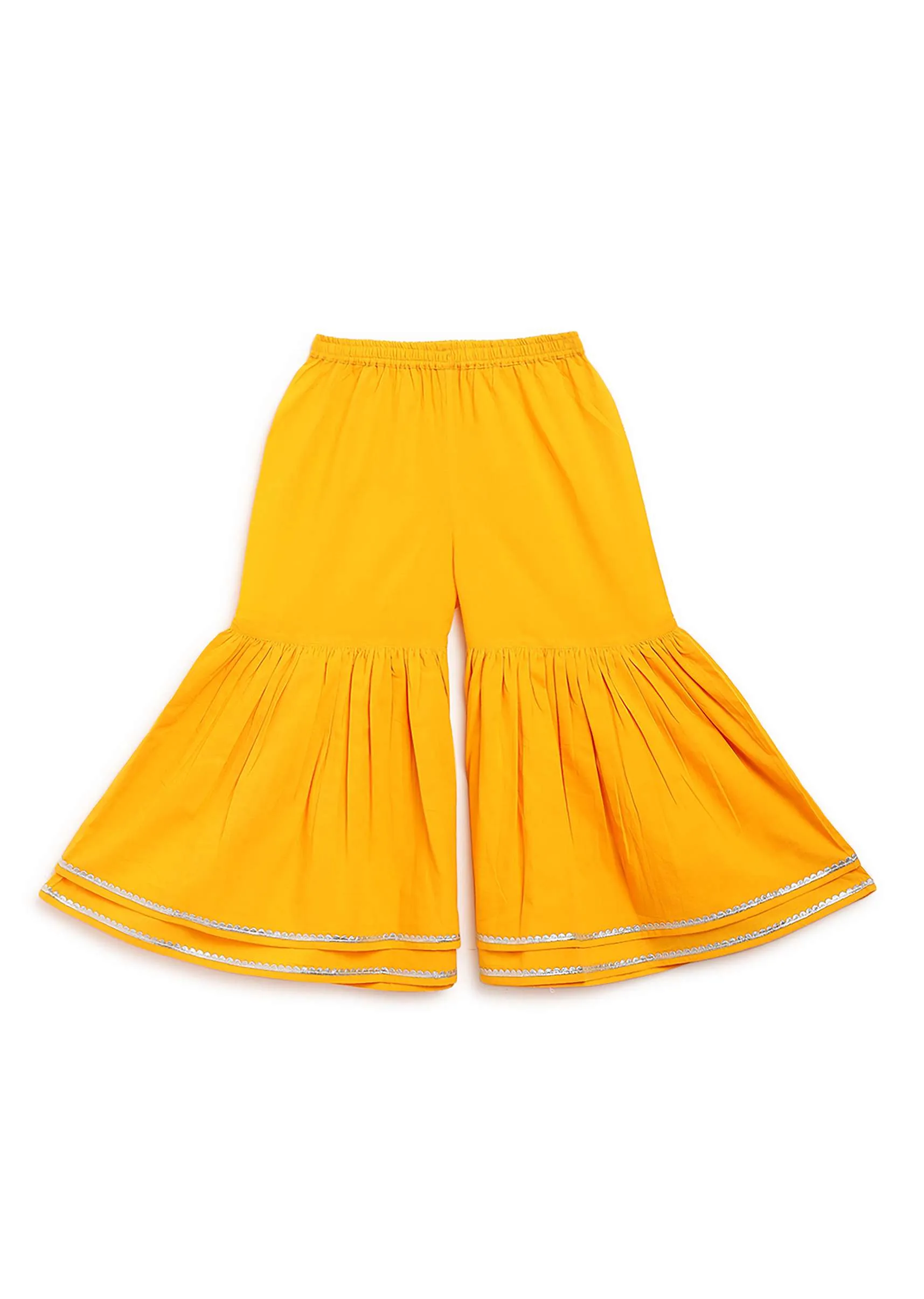 Kalki Girls Yellow Strappy Straight Cut Sharara Suit With Gotta Patti Work And A Tie Dye Dupatta By Tiber Taber