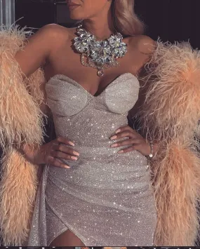 Kelsey Off Shoulder Feathers Pink Evening Dress