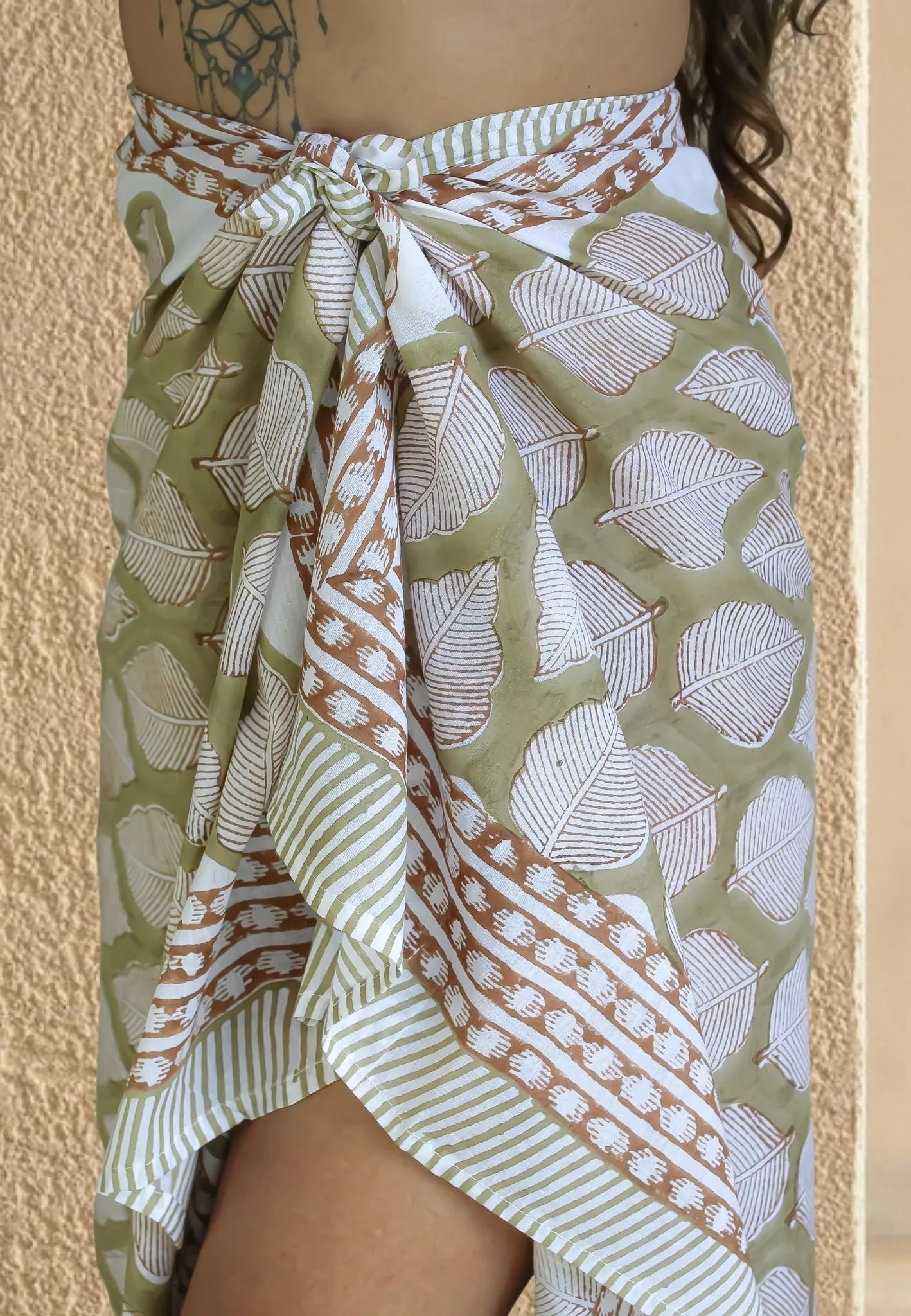Khaki All Over Leaves Beach Wrap