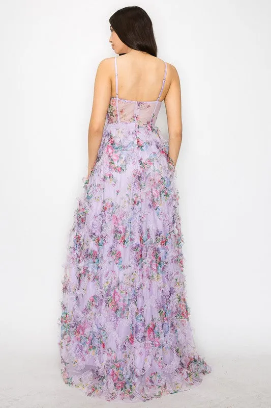 Lilac Floral Maxi Dress With Slit