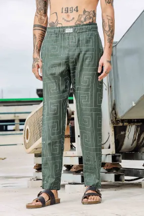 Olive Linen Blend Embroidered Relaxed Fit All Day Pants