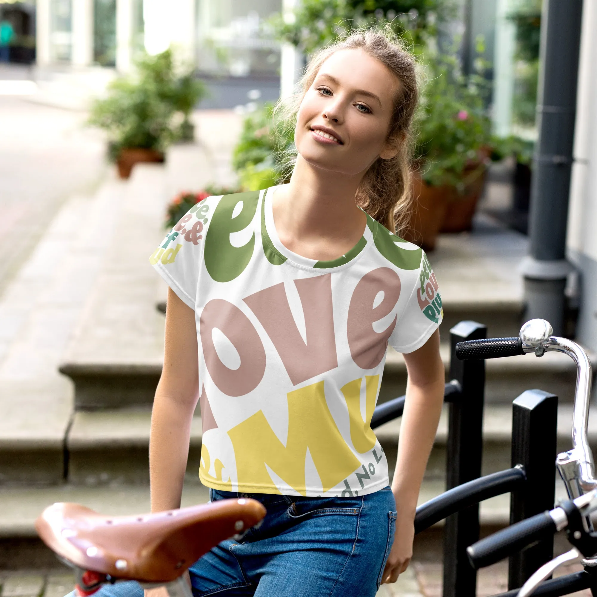 Peace Love & Mud "No Mud No Lotus" All-Over Print Crop Tee