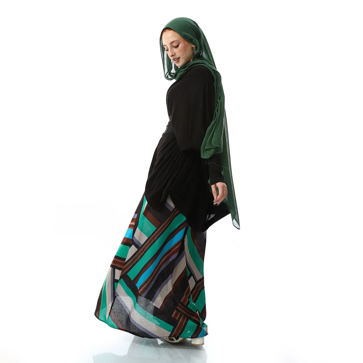 Printed Long Skirt - SS24MSCASKIRT3035-1-GREEN*BROWN