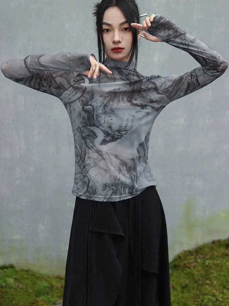 Retro Dark Sheer Sheer Top