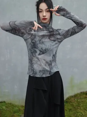 Retro Dark Sheer Sheer Top